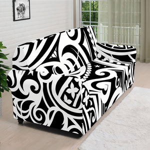 Black And White Polynesian Tattoo Print Sofa Cover