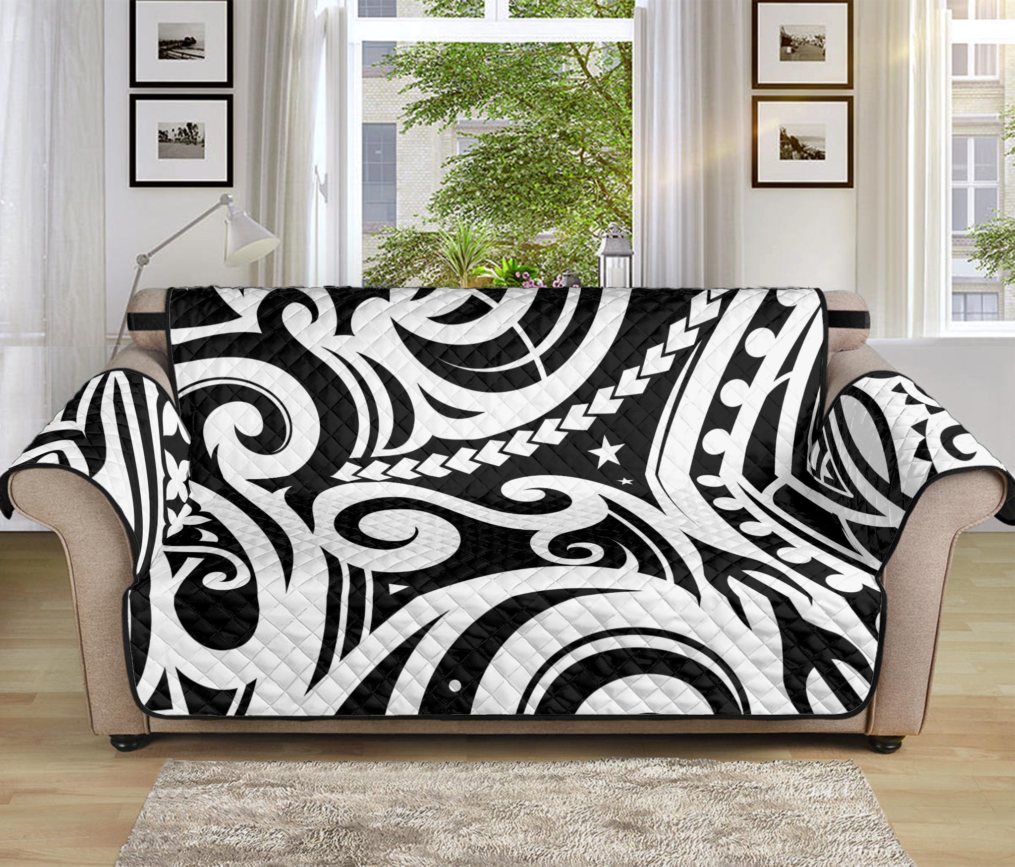 Black And White Polynesian Tattoo Print Sofa Protector