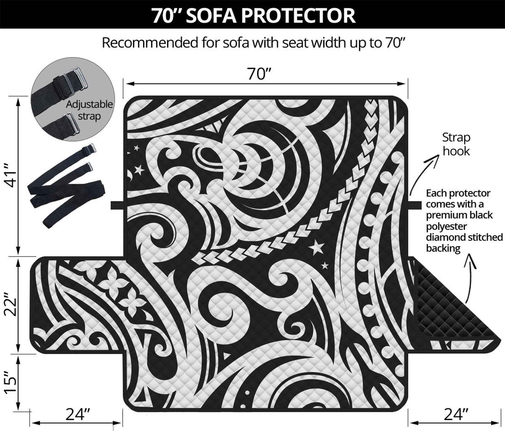 Black And White Polynesian Tattoo Print Sofa Protector