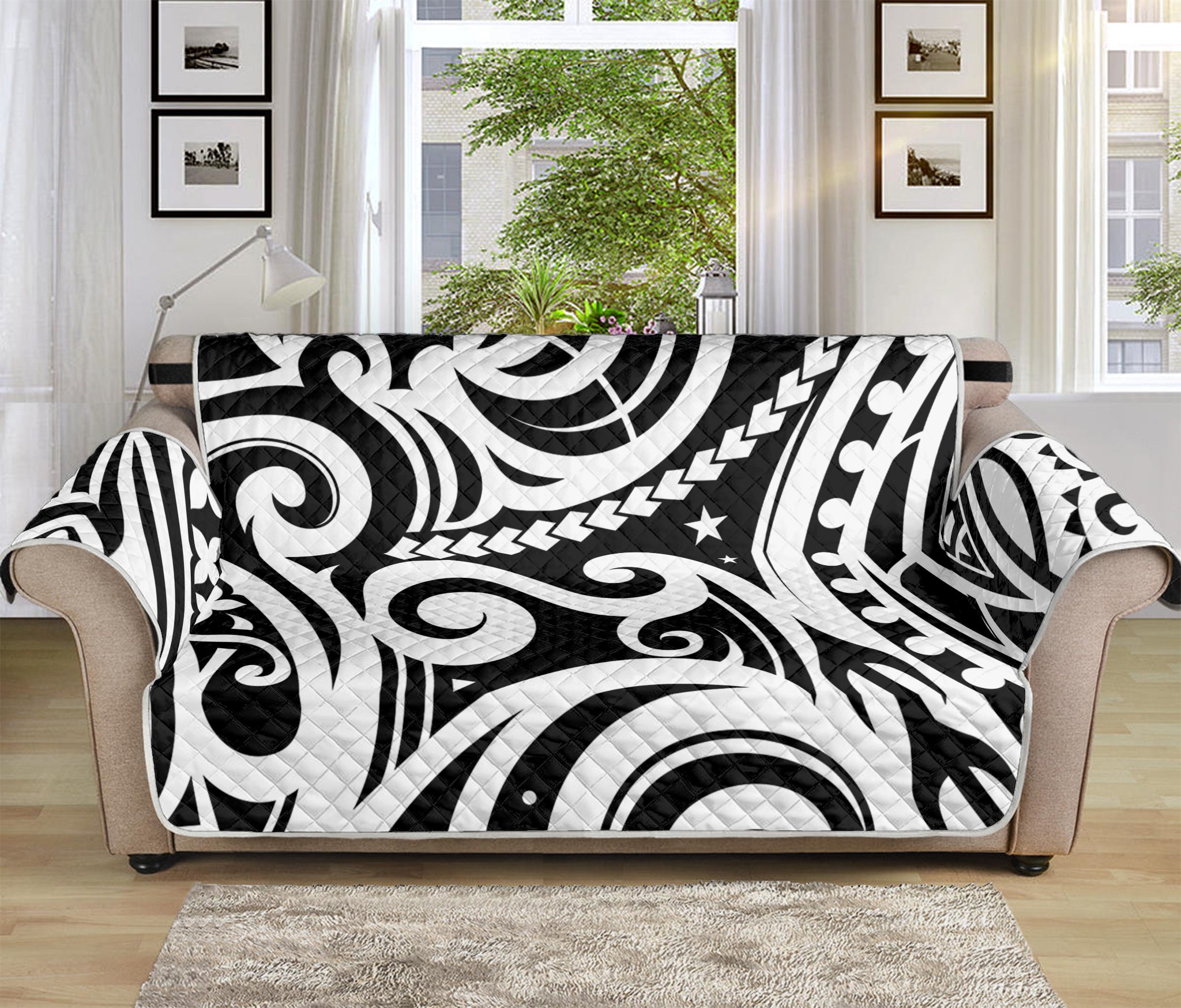 Black And White Polynesian Tattoo Print Sofa Protector