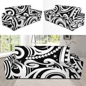 Black And White Polynesian Tattoo Print Sofa Slipcover