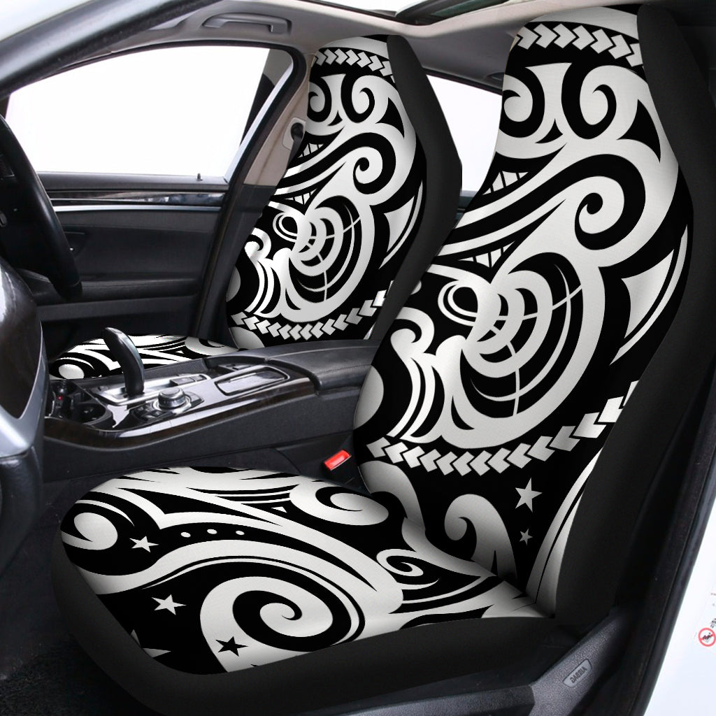 Black And White Polynesian Tattoo Print Universal Fit Car Seat Covers