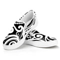 Black And White Polynesian Tattoo Print White Slip On Sneakers