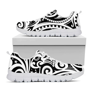 Black And White Polynesian Tattoo Print White Sneakers