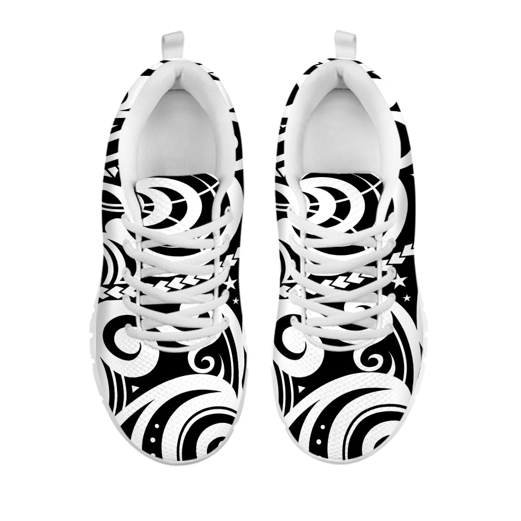 Black And White Polynesian Tattoo Print White Sneakers