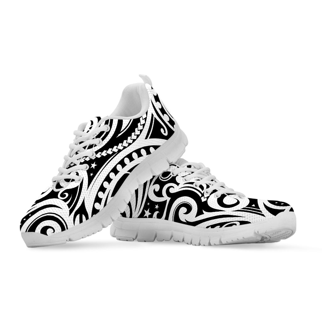 Black And White Polynesian Tattoo Print White Sneakers