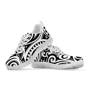 Black And White Polynesian Tattoo Print White Sneakers