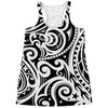 Black And White Polynesian Tattoo Print Women's Racerback Tank Top