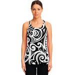 Black And White Polynesian Tattoo Print Women's Racerback Tank Top