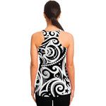 Black And White Polynesian Tattoo Print Women's Racerback Tank Top