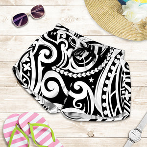 Black And White Polynesian Tattoo Print Women's Shorts