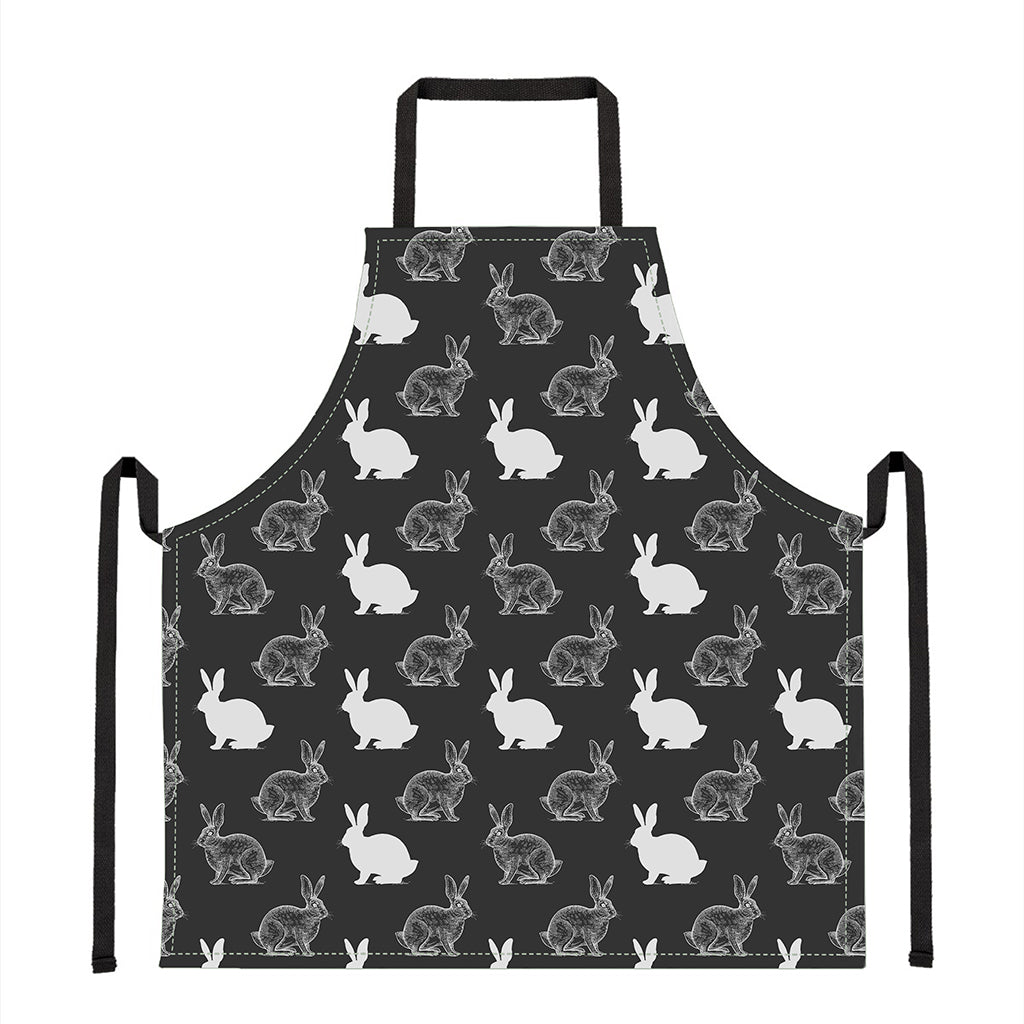 Black And White Rabbit Pattern Print Apron