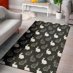 Black And White Rabbit Pattern Print Area Rug