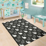 Black And White Rabbit Pattern Print Area Rug