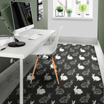 Black And White Rabbit Pattern Print Area Rug