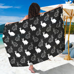 Black And White Rabbit Pattern Print Beach Sarong Wrap