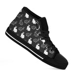Black And White Rabbit Pattern Print Black High Top Shoes