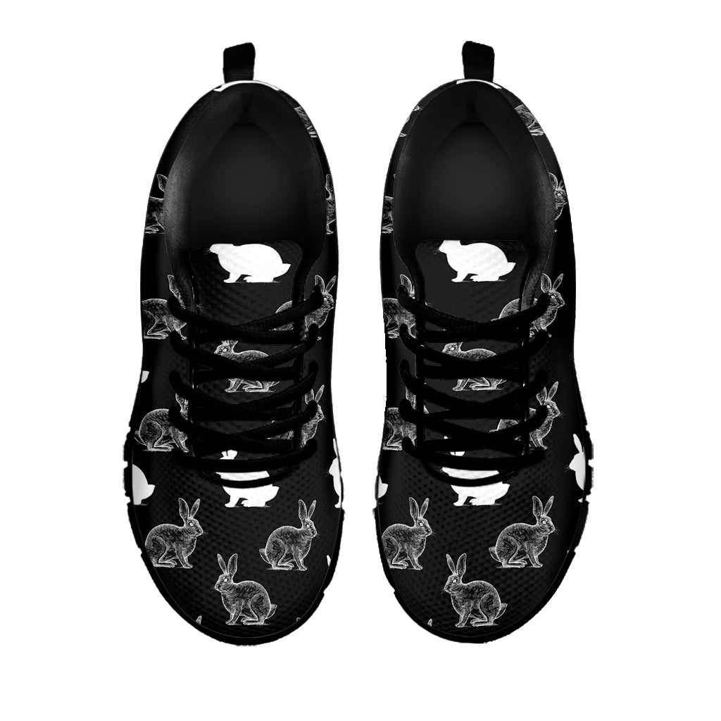 Black And White Rabbit Pattern Print Black Sneakers