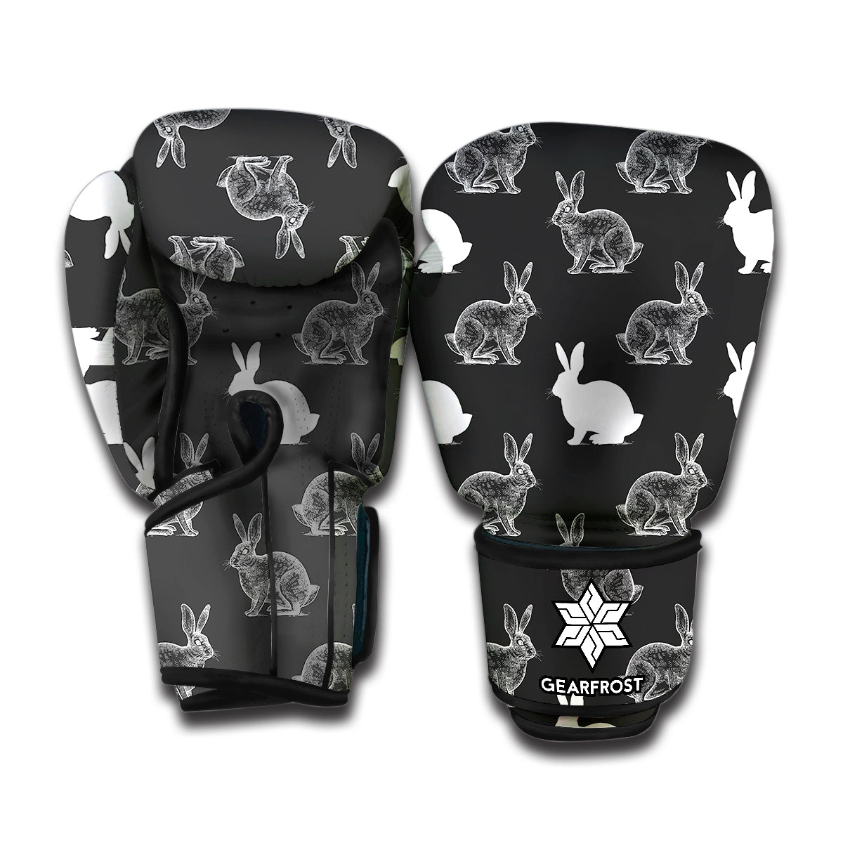 Black And White Rabbit Pattern Print Boxing Gloves
