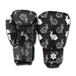 Black And White Rabbit Pattern Print Boxing Gloves