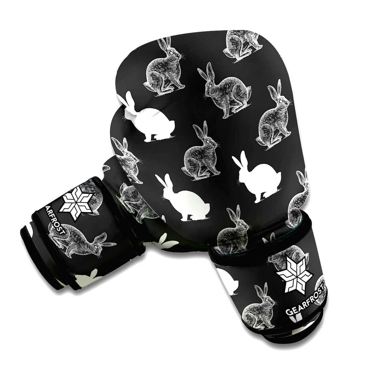 Black And White Rabbit Pattern Print Boxing Gloves