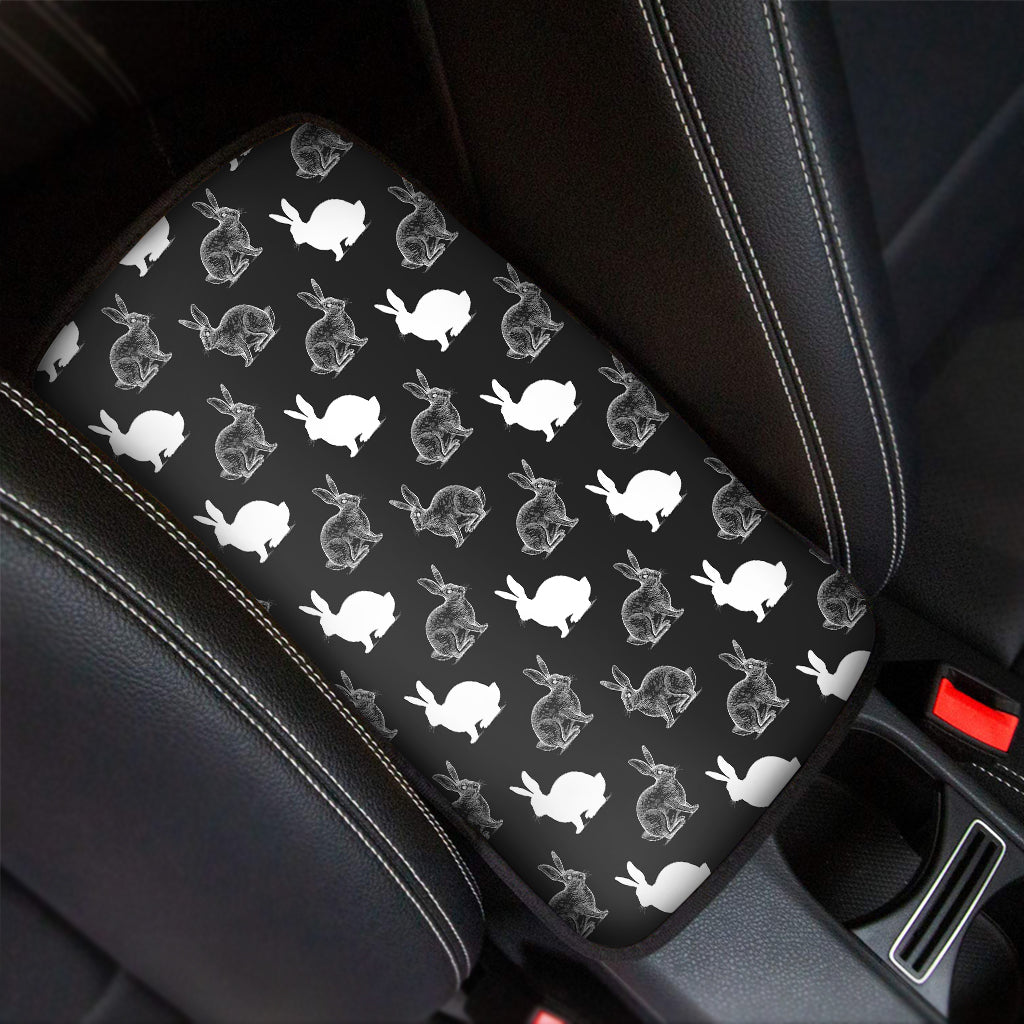 Black And White Rabbit Pattern Print Car Center Console Cover
