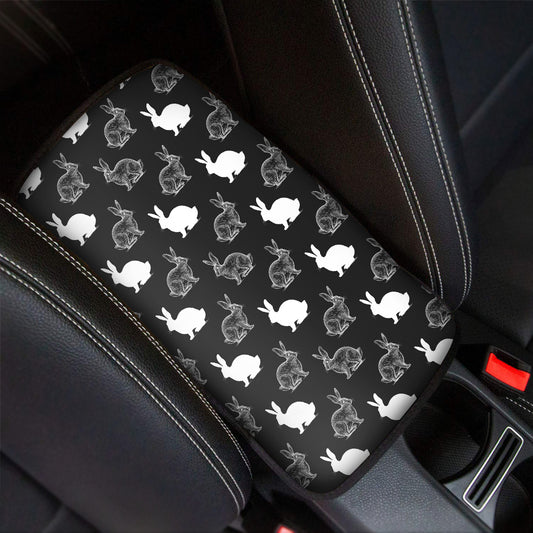 Black And White Rabbit Pattern Print Car Center Console Cover