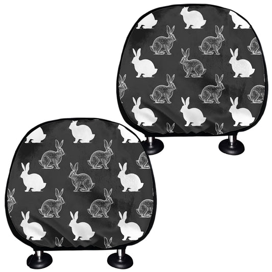Black And White Rabbit Pattern Print Car Headrest Covers