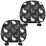 Black And White Rabbit Pattern Print Car Headrest Covers