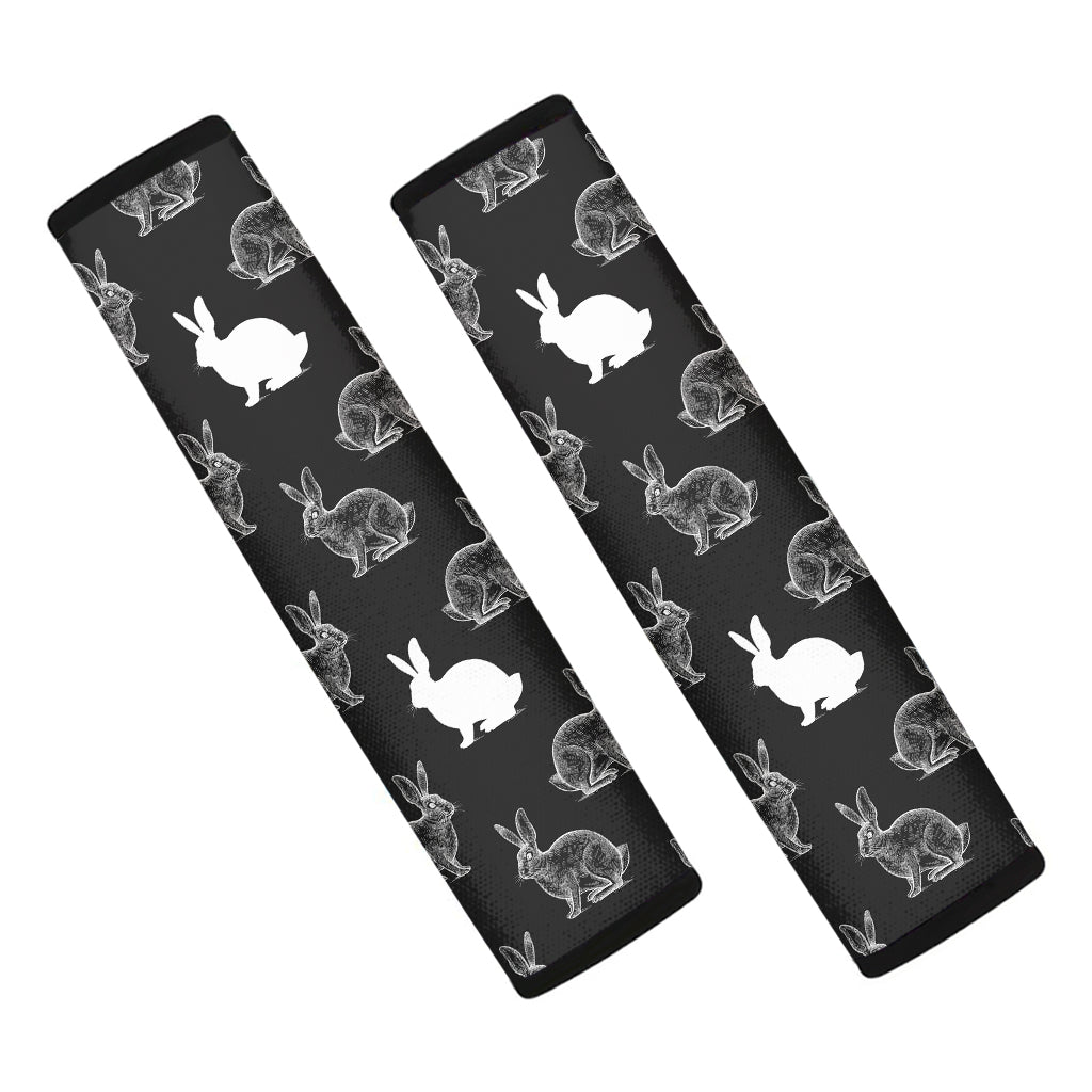Black And White Rabbit Pattern Print Car Seat Belt Covers