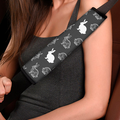 Black And White Rabbit Pattern Print Car Seat Belt Covers