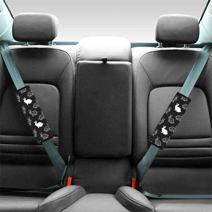 Black And White Rabbit Pattern Print Car Seat Belt Covers
