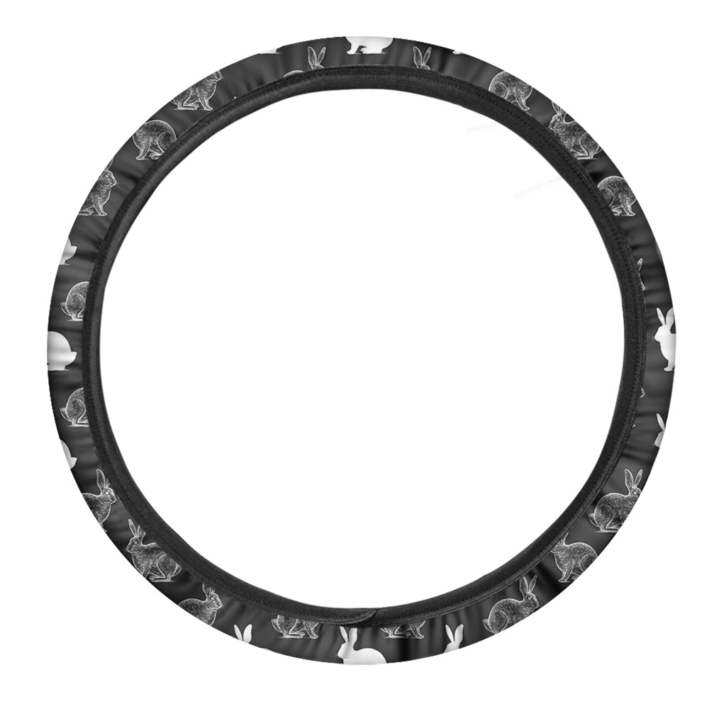 Black And White Rabbit Pattern Print Car Steering Wheel Cover