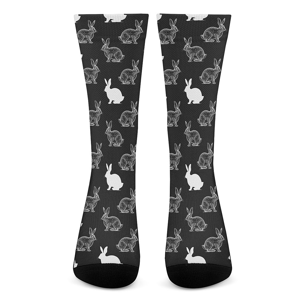 Black And White Rabbit Pattern Print Crew Socks