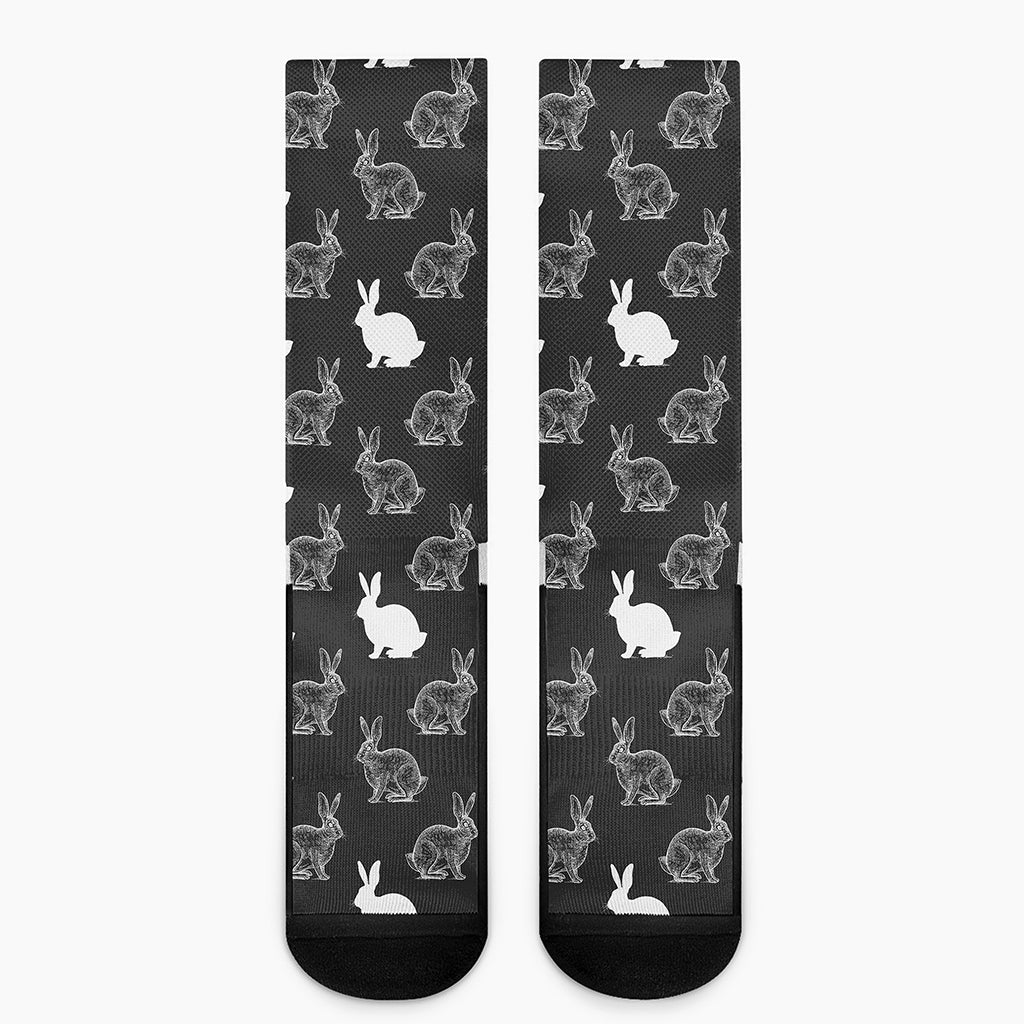 Black And White Rabbit Pattern Print Crew Socks