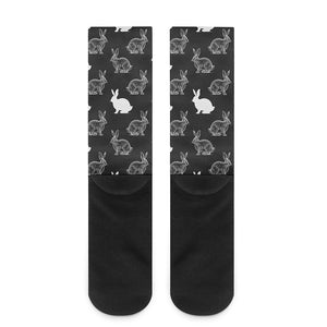 Black And White Rabbit Pattern Print Crew Socks