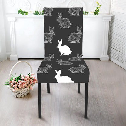 Black And White Rabbit Pattern Print Dining Chair Slipcover
