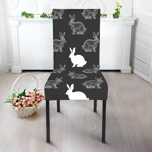 Black And White Rabbit Pattern Print Dining Chair Slipcover
