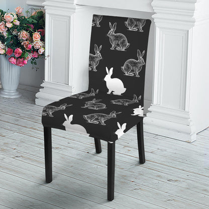 Black And White Rabbit Pattern Print Dining Chair Slipcover