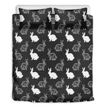 Black And White Rabbit Pattern Print Duvet Cover Bedding Set