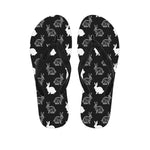 Black And White Rabbit Pattern Print Flip Flops