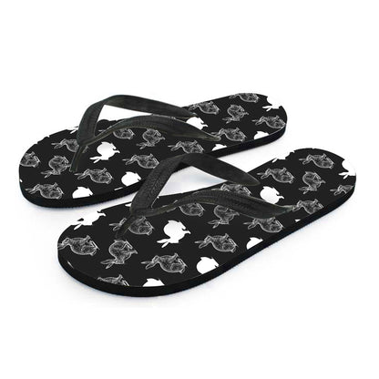 Black And White Rabbit Pattern Print Flip Flops