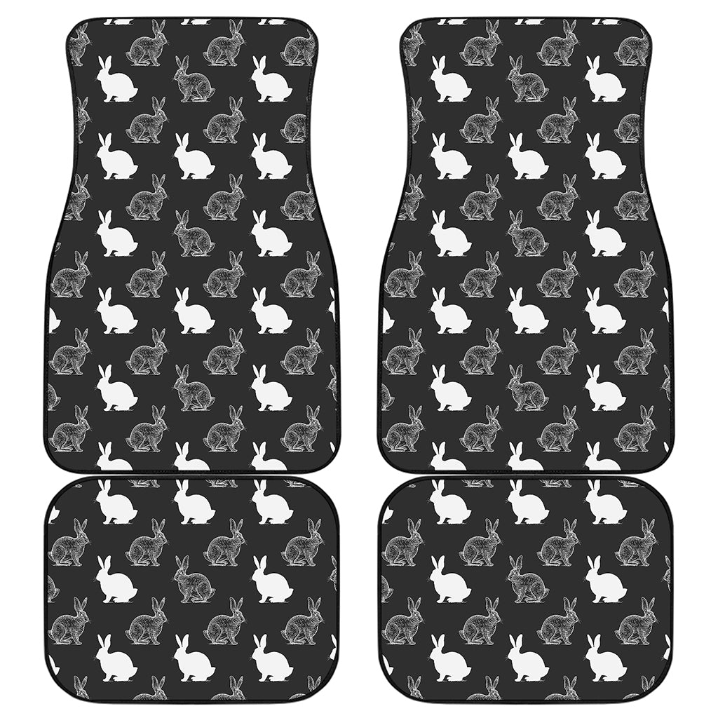 Black And White Rabbit Pattern Print Front and Back Car Floor Mats