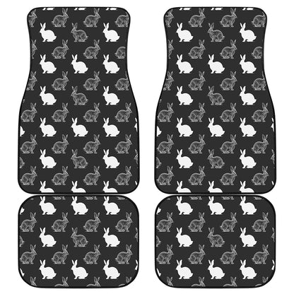 Black And White Rabbit Pattern Print Front and Back Car Floor Mats