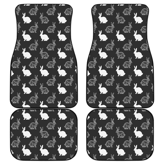 Black And White Rabbit Pattern Print Front and Back Car Floor Mats