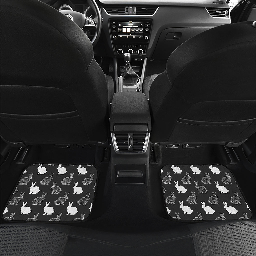 Black And White Rabbit Pattern Print Front and Back Car Floor Mats