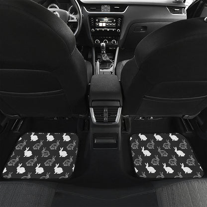 Black And White Rabbit Pattern Print Front and Back Car Floor Mats