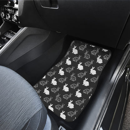 Black And White Rabbit Pattern Print Front and Back Car Floor Mats