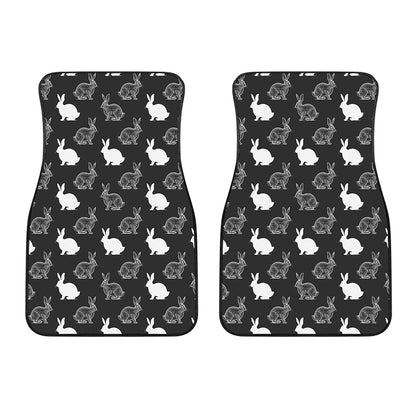 Black And White Rabbit Pattern Print Front Car Floor Mats