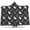Black And White Rabbit Pattern Print Hooded Blanket